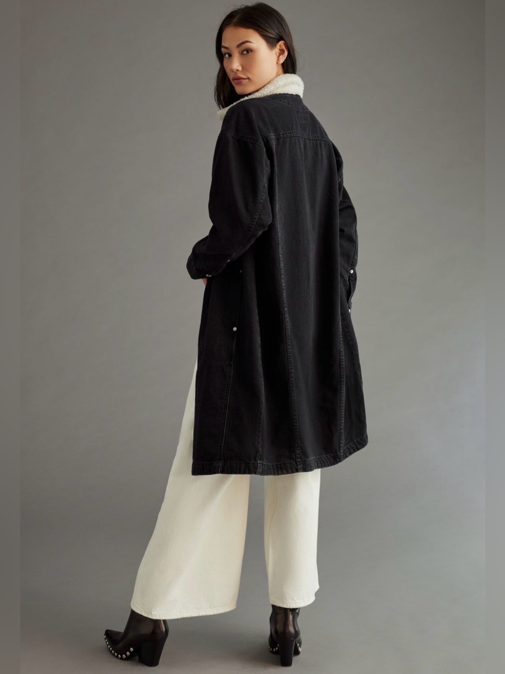 Anthropologie. Pilcro Sherpa-Collar Denim Jacket. Black denim. Sz Small. - Picture 2 of 7